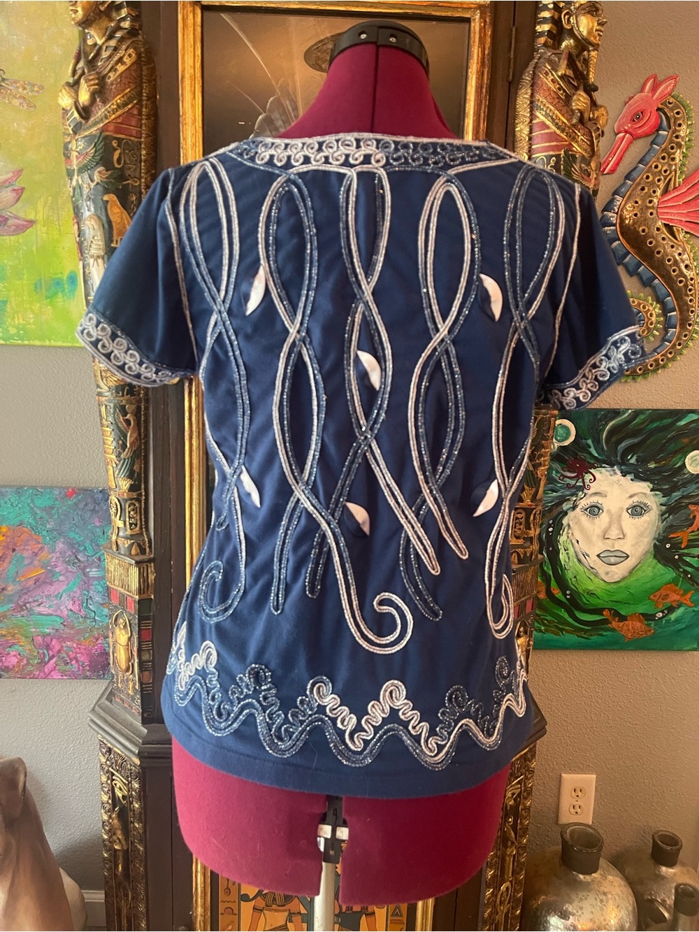 Lauren Michelle Navy Blue Embroidered Short-Sleeve Top - Picture 3 of 3